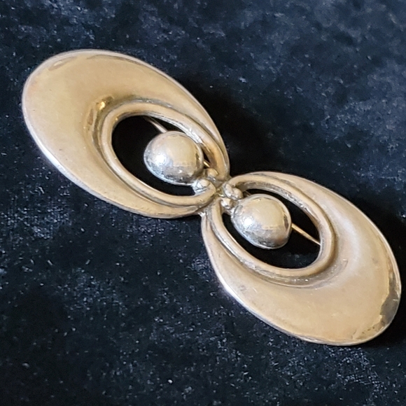 Early Los Castillos Sterling Double Sphere and Crescent Brooch and Earring Set - Picture 6 of 11